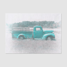 Papel De Seda Vintage - Caminhão Fazenda Verde Teal Russo