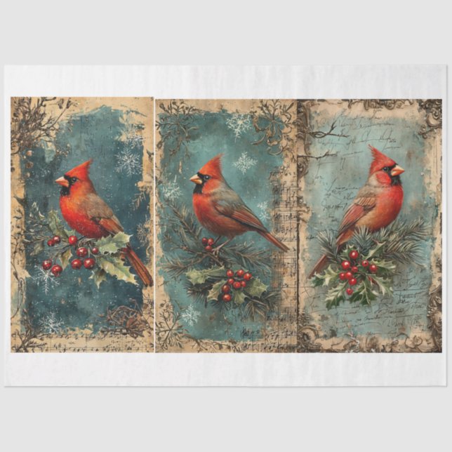 Papel De Seda Vintage Chrimstas Birds (Frente )