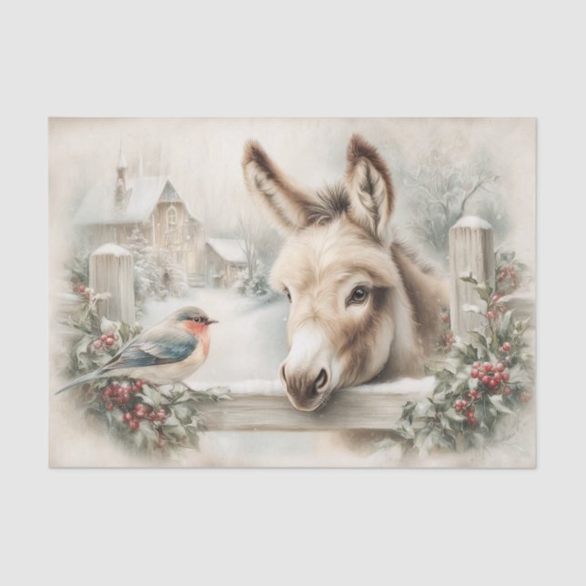Papel De Seda Vintage Christmas Donkey and Robin Decoupage (Frente )