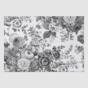 Papel De Seda Vintage cinzento preto & branco Toile floral No.3