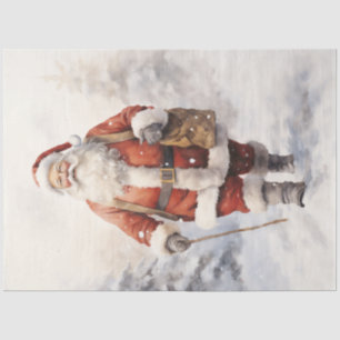 Papel De Seda Vintage clássico Papai Noel sorrindo na floresta