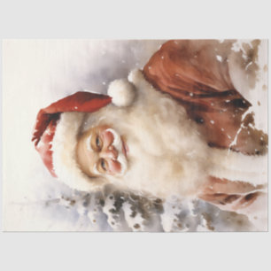 Papel De Seda Vintage clássico Papai Noel sorrindo na floresta