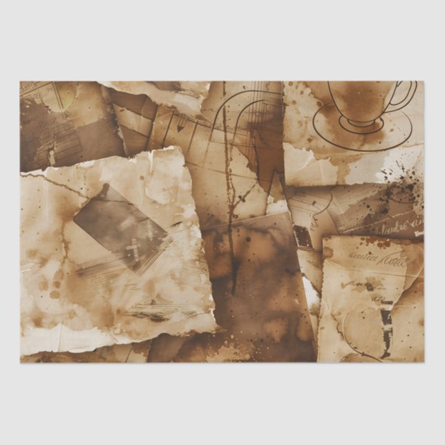 Papel De Seda Vintage Coffee Dyed Decoupage Impressão (Frente )