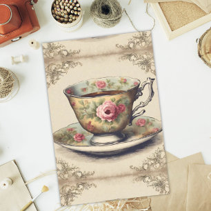 Papel De Seda Vintage - Copa Floral de Chá