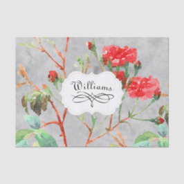 Papel De Seda Vintage Coral Rosa Floral Watercolor Monograma