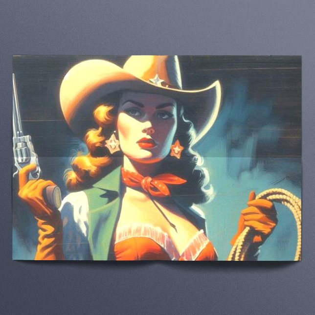 Papel De Seda Vintage Cowgirl Painting (Criador carregado)