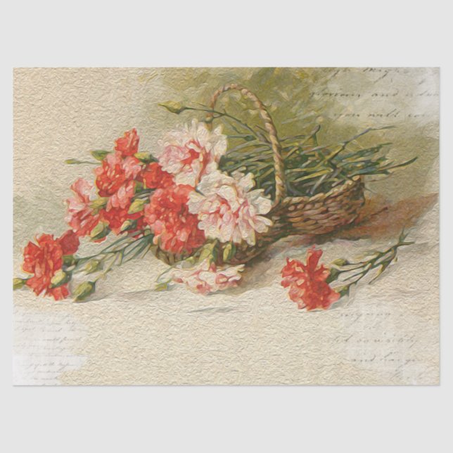 Papel De Seda Vintage cravos vermelhos com decoupage de Script  (Frente )