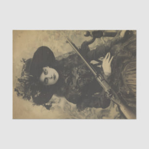 Papel De Seda Vintage Creepy Girl com Rifle Decoupage