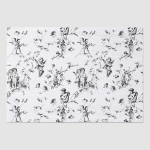 Papel De Seda Vintage Cupid Angels Floral Black White Toile