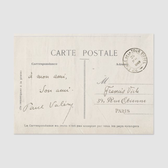 Papel De Seda Vintage da desoupage postal francesa (Frente )