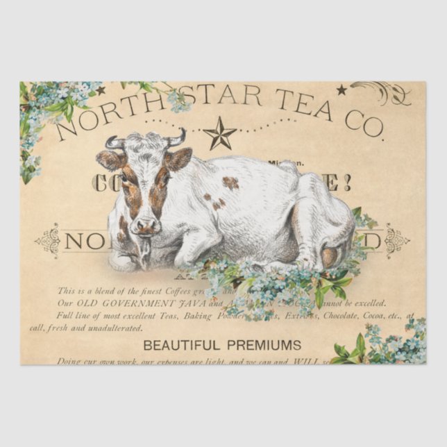Papel De Seda Vintage Dairy Cow Decoupage (Frente )