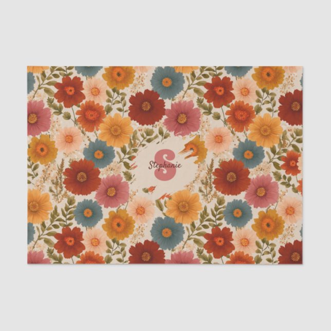 Papel De Seda Vintage Daisy Floral Patterno (Frente )