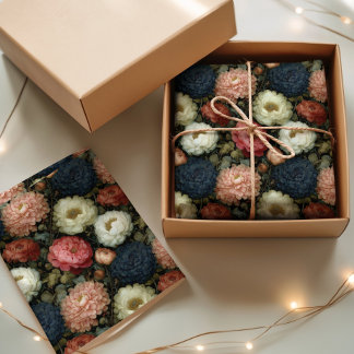 Papel De Seda Vintage Dark Floral Peony in Pink White and Blue