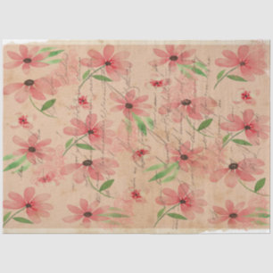 Papel De Seda Vintage de Campo de Margarida Vermelha com Aquarel