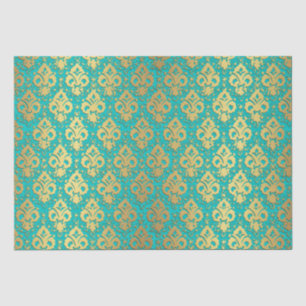 Papel De Seda Vintage decoupage Dourada Damasco Teal