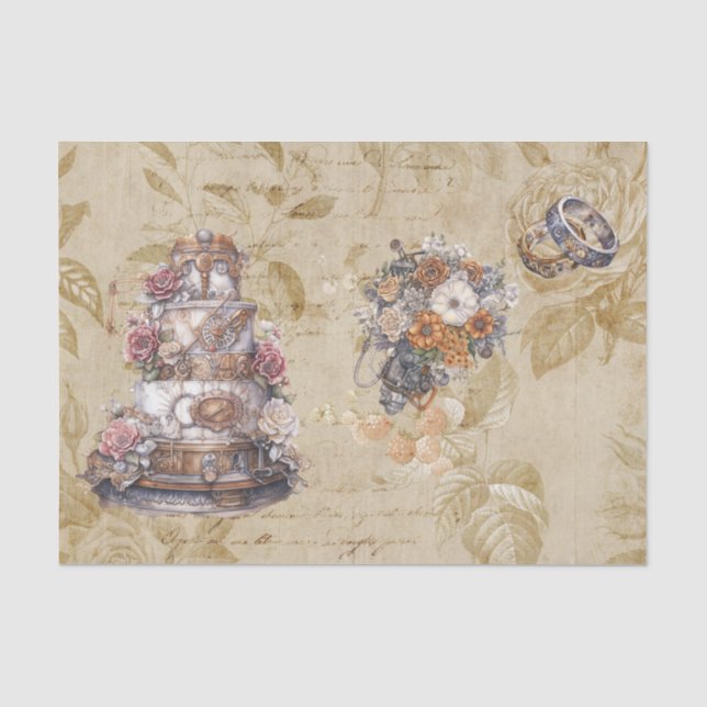 Papel De Seda Vintage Decoupage Steampunk Casamento (Frente )