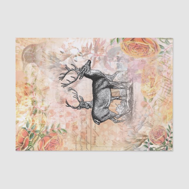 Papel De Seda Vintage Deer Floral Collage (Frente )