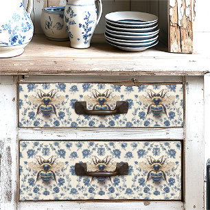 Papel De Seda Vintage Delft Blue Dourado Honey Cottagecore