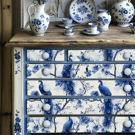 Papel De Seda Vintage Delft Blue Floral Victorian Peacock