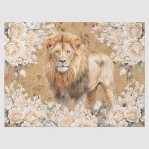 Papel De Seda Vintage - Desenho de rosas brancas e leões inspira