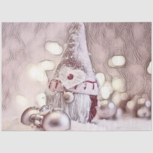Papel De Seda Vintage Desenho de um Gnomo Rosa na neve