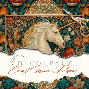 Papel De Seda Vintage Dourado E Jade Art Nouveau Unicorn Floral