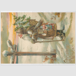 Papel De Seda Vintage Dourado Pai Natal em Neve