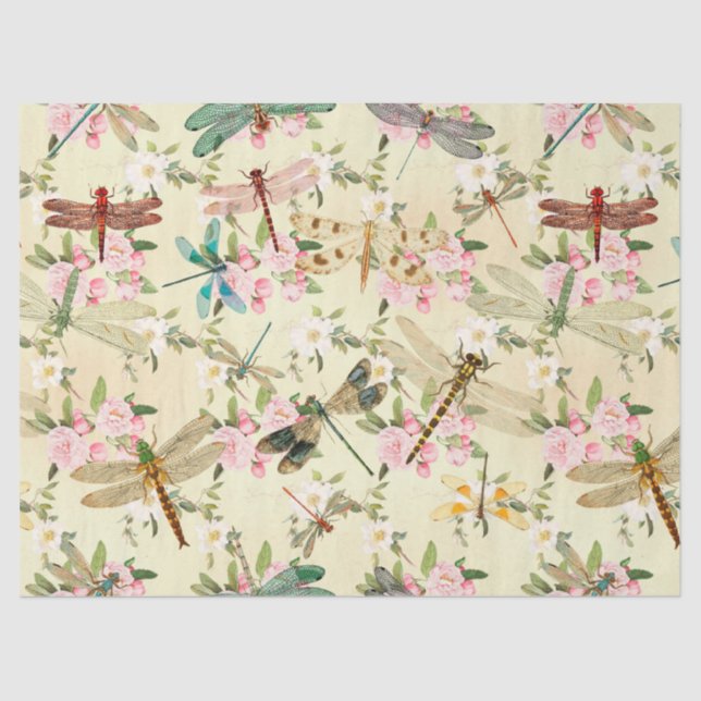 Papel De Seda Vintage Dragonflies Series Design 14 (Frente )