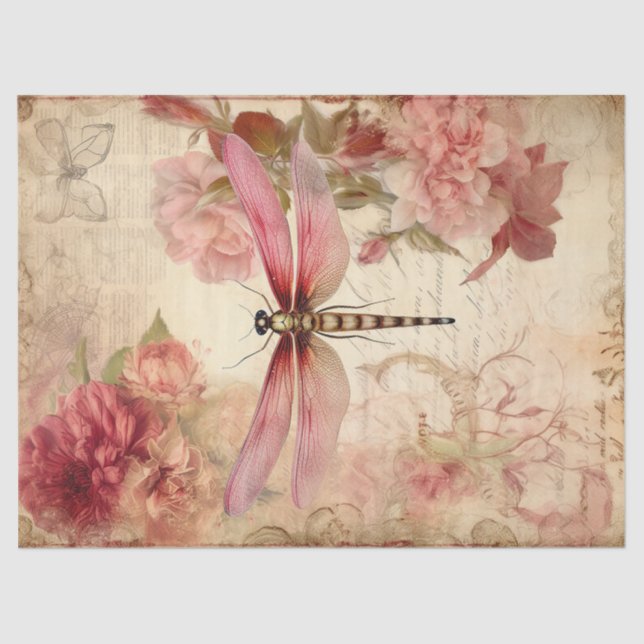 Papel De Seda Vintage Dragonfly Ephemera Decoupage (Frente )