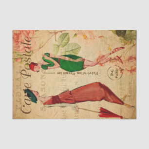 Papel De Seda Vintage Duas Mulheres Falando e Brincando em Franc