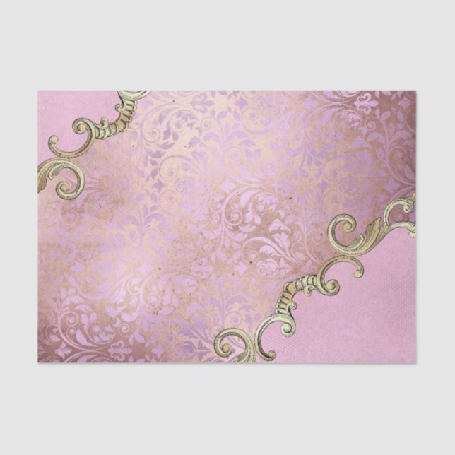 Papel De Seda Vintage Dusty Ornamentado Rosa (Frente )