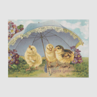 Papel De Seda Vintage Easter Chicks Under an Umbrella