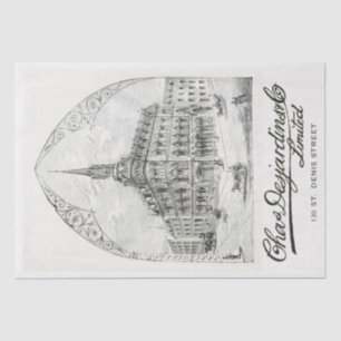 Papel De Seda Vintage Edifício Roteiro Francês Mobiliário De Des