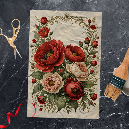 Papel De Seda Vintage Elegant Red and Cream Peonies
