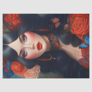 Papel De Seda Vintage Elegante Lady Na Desnutação Vermelha 1