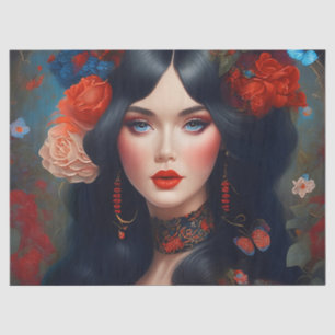 Papel De Seda Vintage Elegante Lady Na Desnutação Vermelha 1