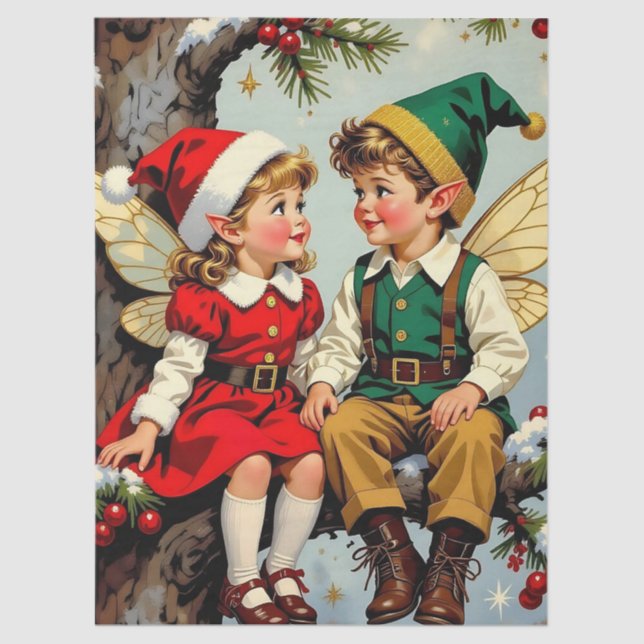 Papel De Seda Vintage Elven Fairy Children Christmas  (Frente )