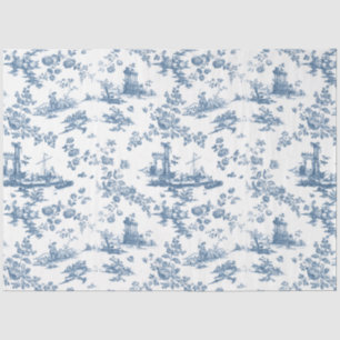 Papel De Seda Vintage English Floral Toile de Jouy-Blue