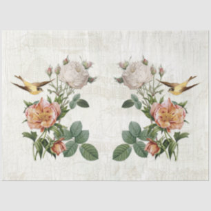 Papel De Seda Vintage Ephemera Botanical Birds Flores Decoupage