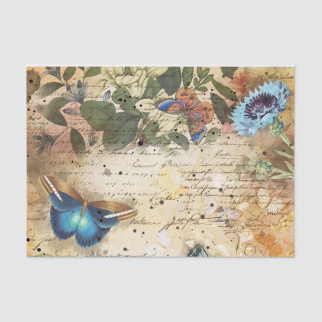 Papel De Seda Vintage Ephemera Floral (Frente )