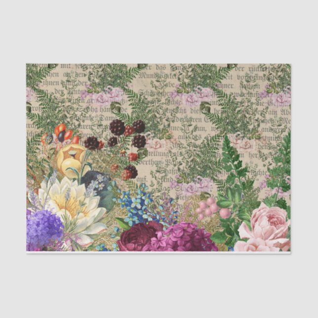 Papel De Seda Vintage Ephemera Floral (Frente )