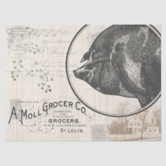 Papel De Seda Vintage Farmhouse Pig Grocery Decoupage Paper