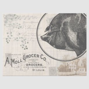Papel De Seda Vintage Farmhouse Pig Grocery Decoupage Paper
