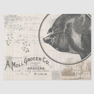 Papel De Seda Vintage Farmhouse Pig Grocery Decoupage Paper