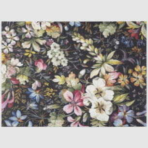 Papel De Seda Vintage Floral Azul Branco Algodão Da Flor Botânic