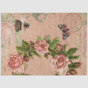 Papel De Seda Vintage Floral Buquê Rosa Rosa Cor-de-rosa Colagem