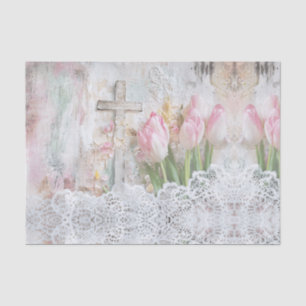 Papel De Seda Vintage - Floral Cor-de-Rosa Tulipas Cruzada - Des