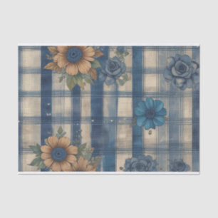 Papel De Seda Vintage Floral Denim Xadrez
