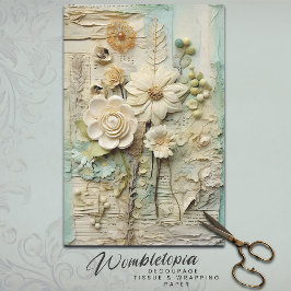 Papel De Seda Vintage Floral em Cream & Mint Collage Decoupage