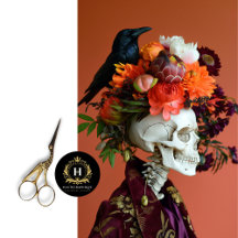 Vintage Floral Gothic Skeleton Skull Decoupage